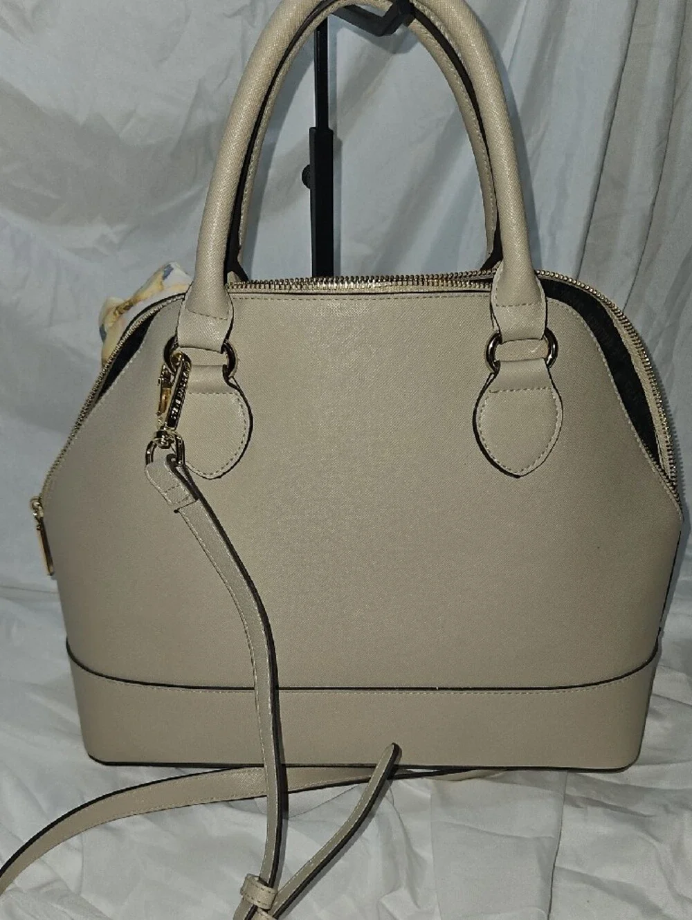 Steve Madden Cream Satchel with Floral Scarf Accent
